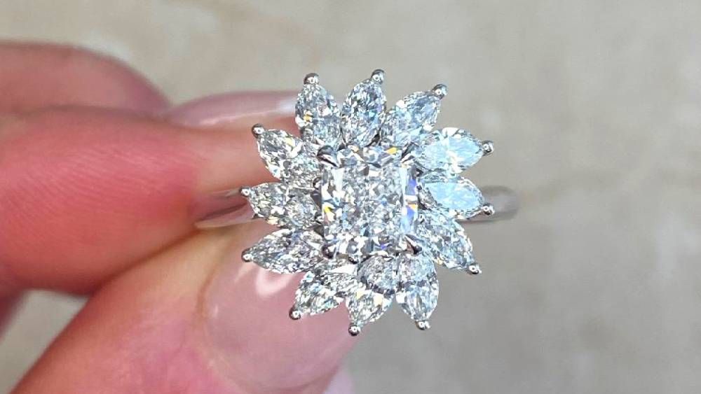 Delray Diamond Engagement Ring Featuring Angled Starburst Cluster