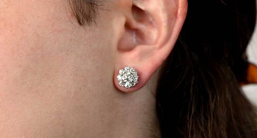 Floral Diamond Stud Earring on Ear