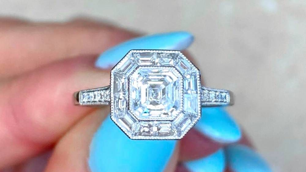 Asscher Cut Diamond Engagement Ring With Diamond Halo