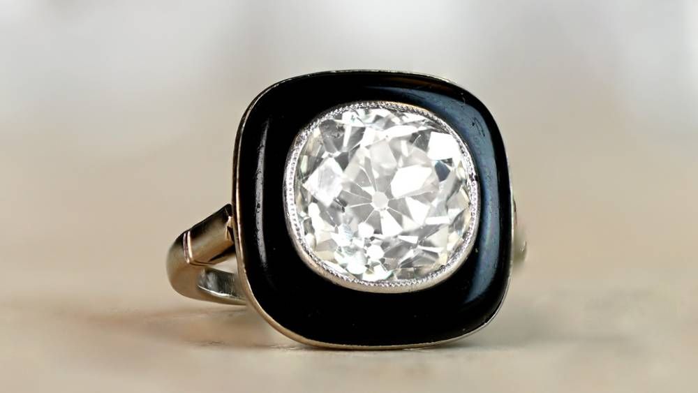 Buffed Black Onyx Halo Ring With White Center Diamond