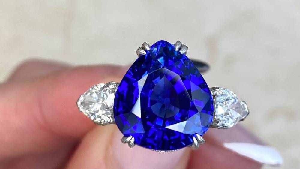 10772 Boonton Unique Vintage Pear Cut Sapphire Engagement Ring