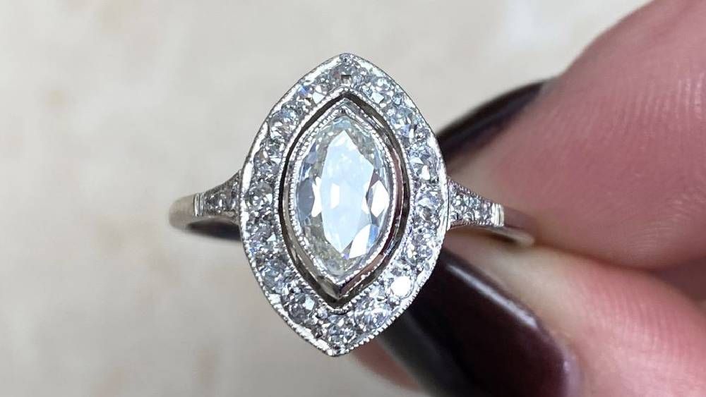 12188 Howden Marquise cut diamond vintage style engagement ring