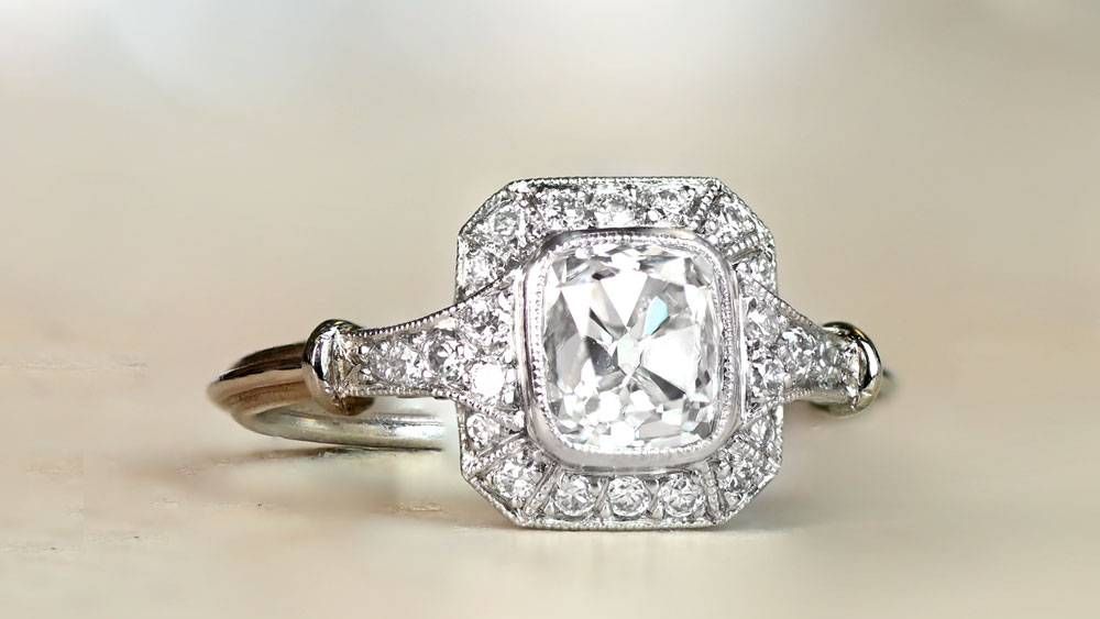 Natural Cushion Cut Diamond Engagement Ring With Halo