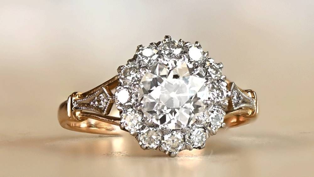 Yellow Gold Ocean View Diamond Cluster Engagement Ring