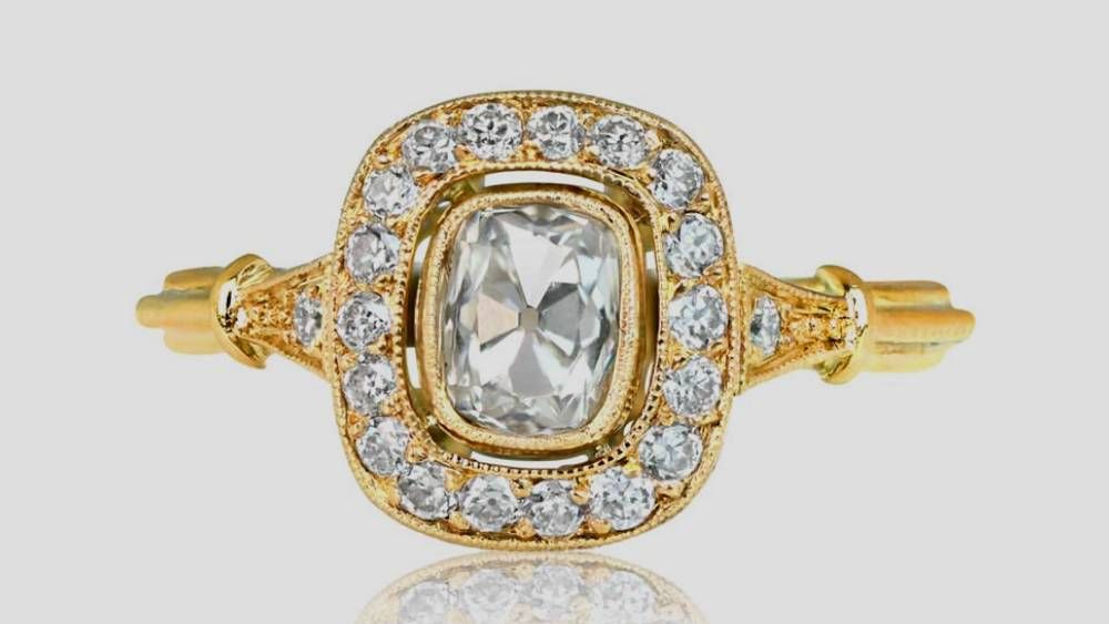 Yellow Gold Faro Diamond Halo Engagement Ring