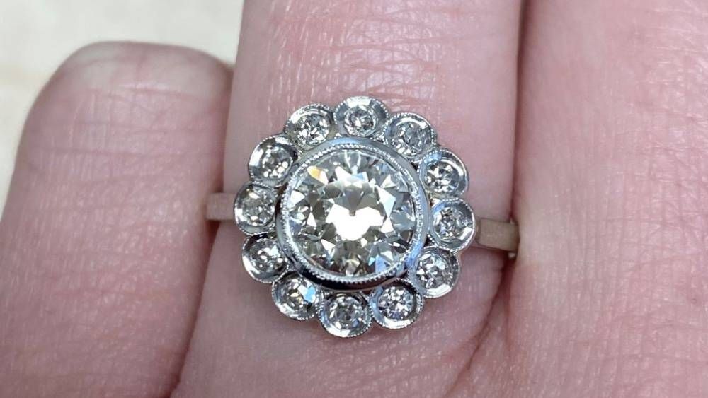 13419 Clarksville Unique Vintage ARt Deco Floral Halo Diamond Engagement Ring