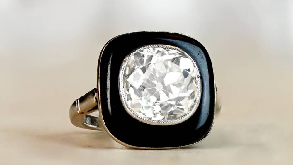 13423 Kent Vintage Diamond and Onyx Halo Engagement Ring