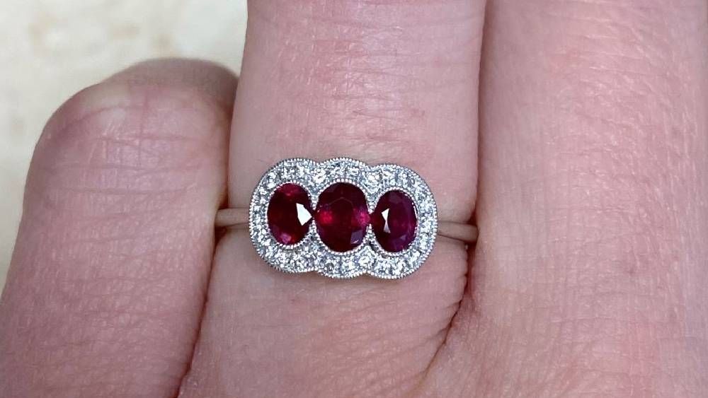 Adelaide Three Stone Ruby Engagement Ring With Diamonds