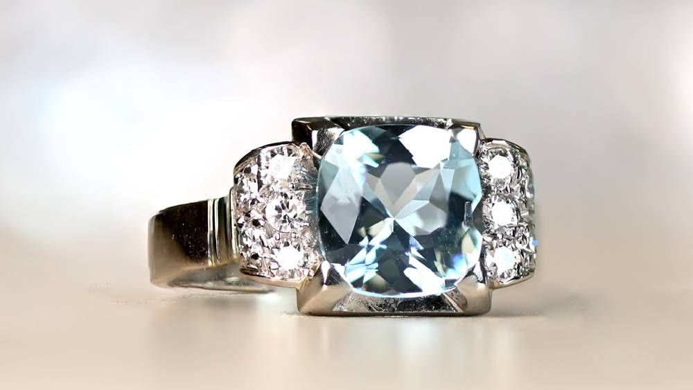 13489 Quebec Aquamarine and Diamond Vintage Retro Engagement Ring