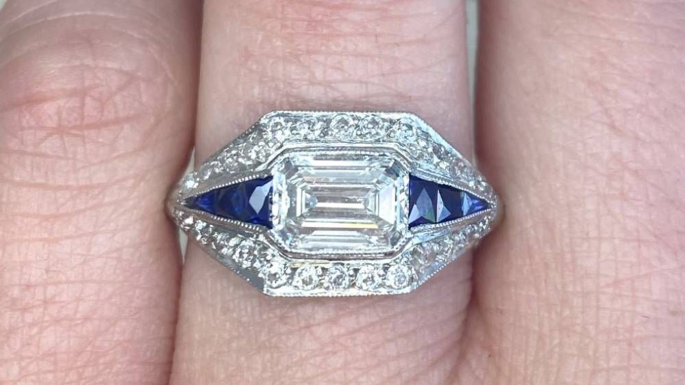 13597 Unique Diamond and Sapphire Vintage Engagement Ring