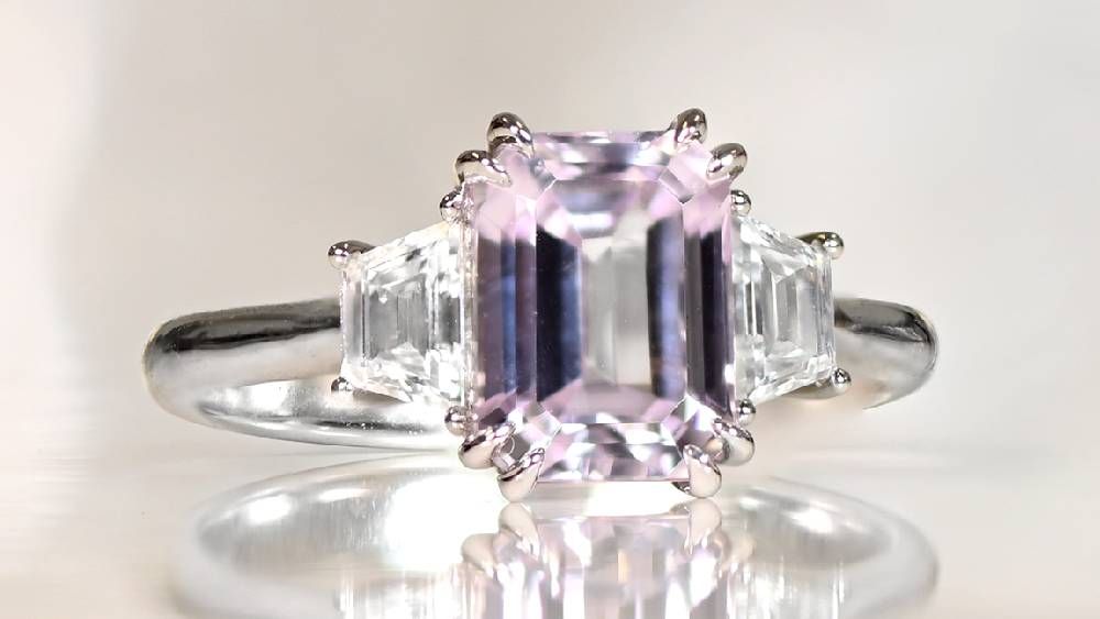 Claverton Engagement Ring Featuring Kunzite And Two Diamonds