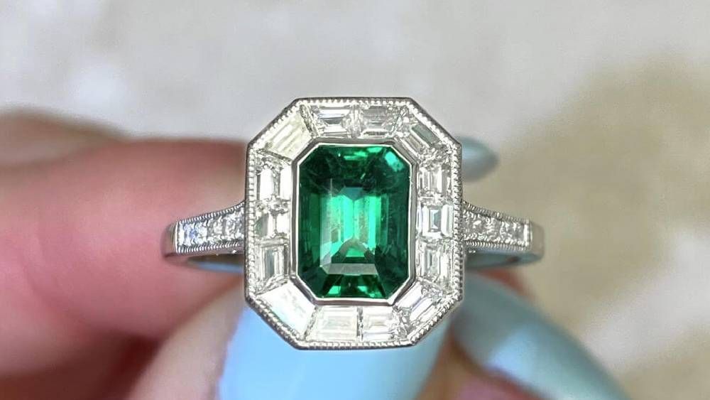 Arcadia Emerald Engagement Ring With A Diamond Halo