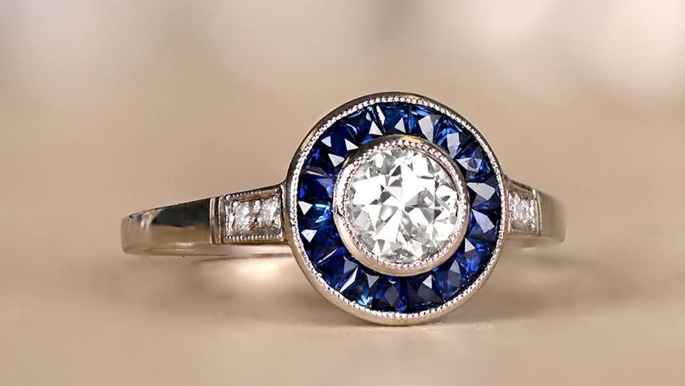 14101 Central Park Diamond and French Cut Sapphire Halo Engagement Ring