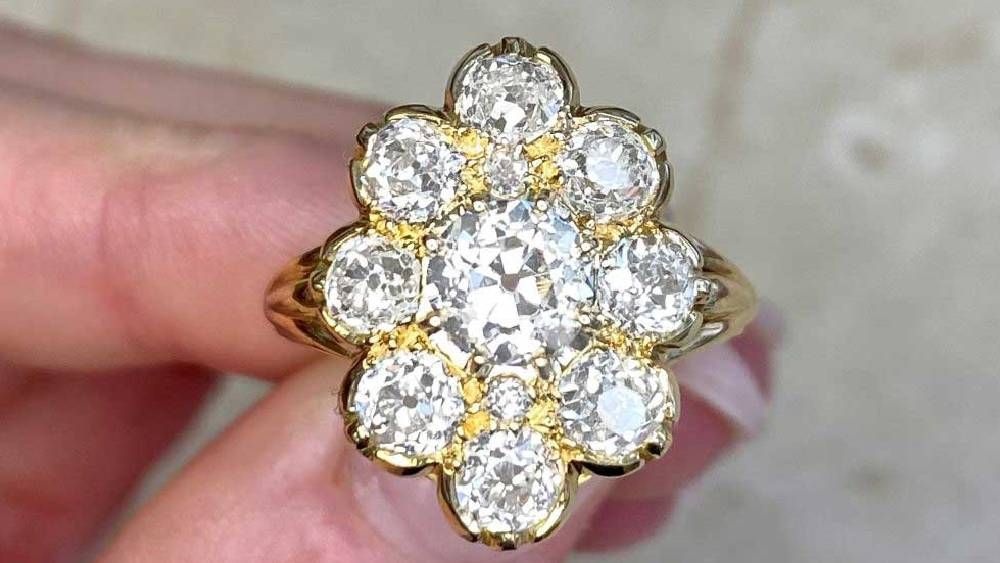 14218 Unique Vintage Floral Cluster Chard Engagement Ring