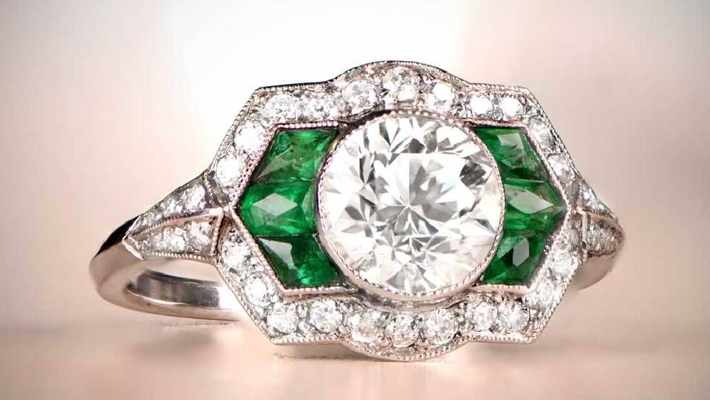 Westfield Diamond Engagement Ring With Emerald Accents
