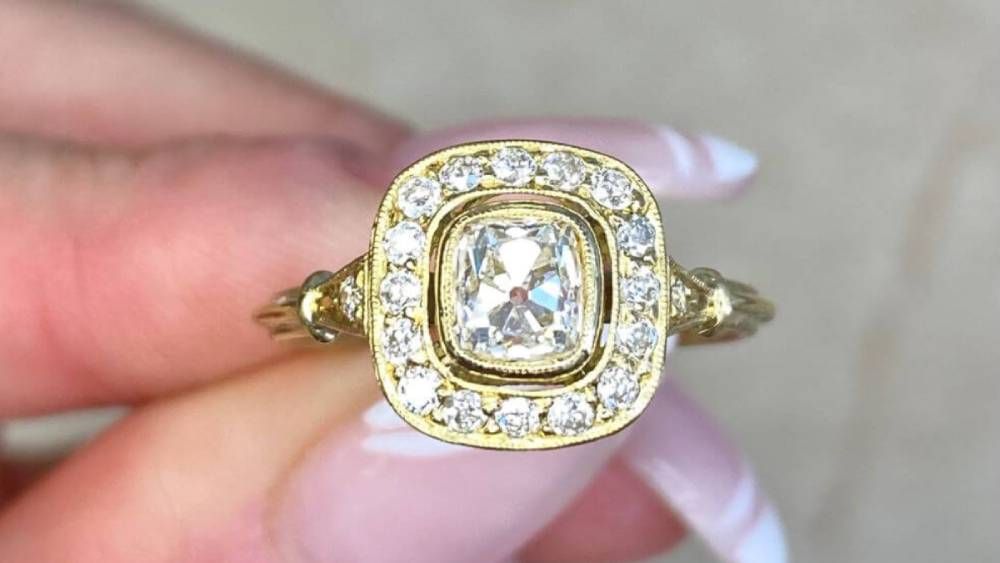 Malta Yellow Gold Engagement Ring Featuring Diamond Halo