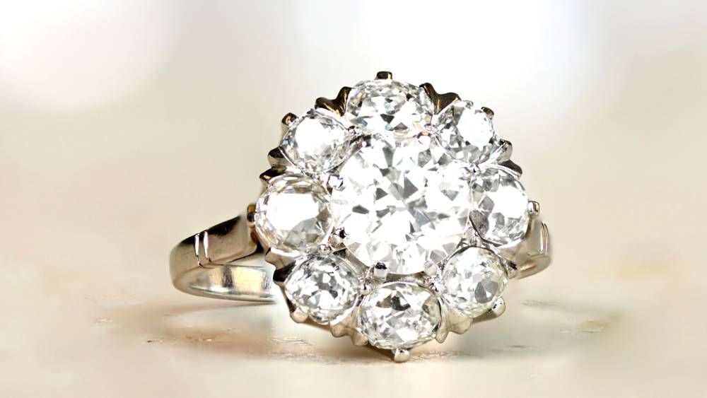 13683 Russellville Vintage Old European Cluster Halo Diamond Engagement Ring