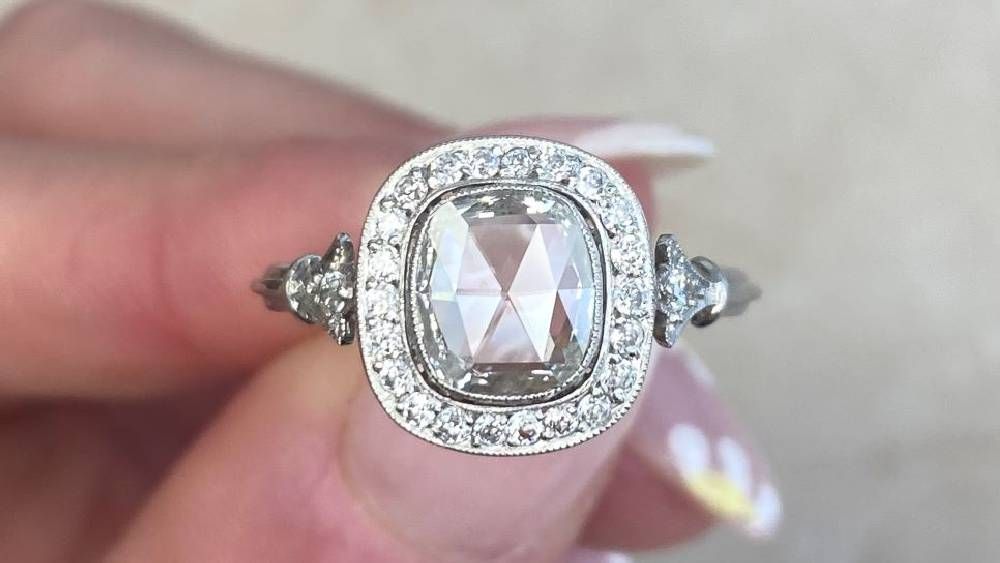 Rose Cut Diamond Engagement Ring With Diamond Halo