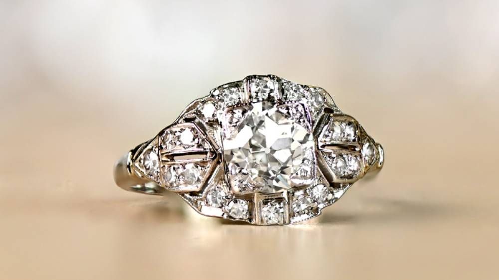 13860 Fontana Geometric Box Prong Art Deco Vintage Diamond Engagement Ring