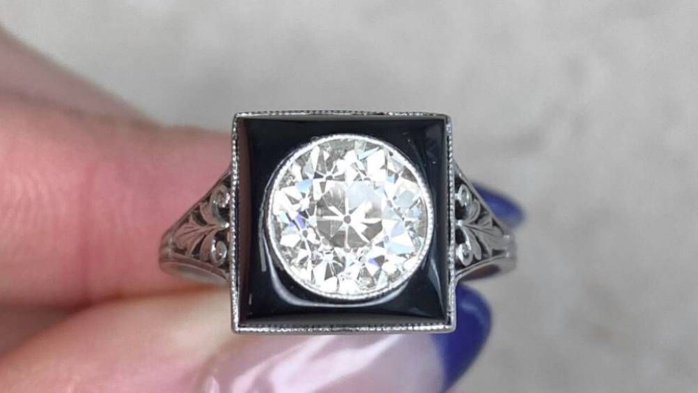 14265 Charlton Diamond And Onyx Unique Antique, Art Deco Era Ring