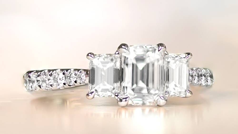 Three Stone Diamond Engagement Ring With Diamond Shoulders