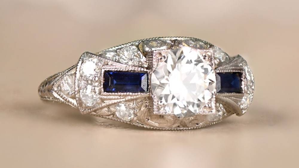 Toledo Diamond Engagement Ring Featuring Blue Sapphires