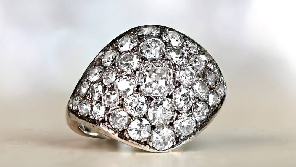 French Victorian Era Diamond Dome Shape Engagement Ring