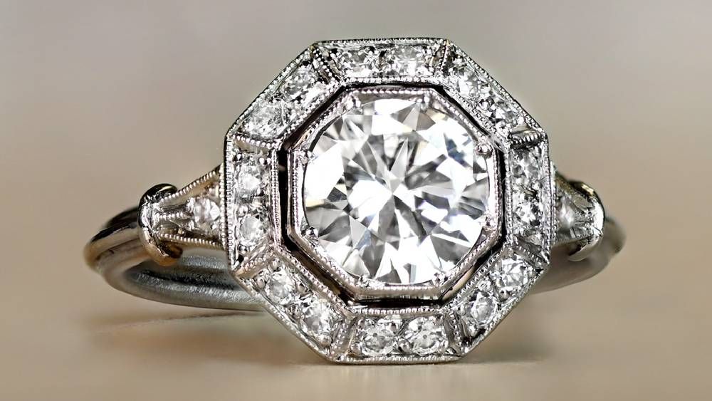 Estate Diamond Jewelry Arca Octagonal Diamond Halo Ring