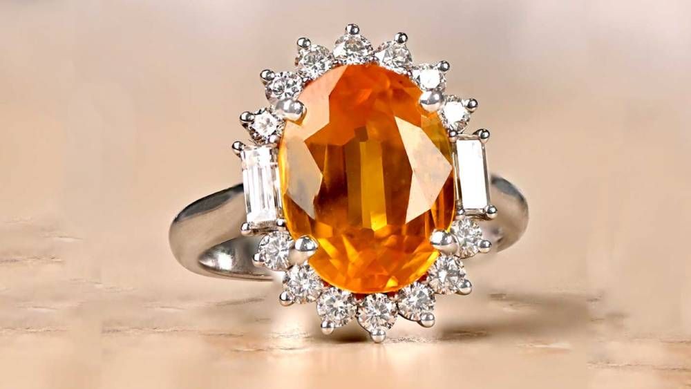 Chesterfield Ring Featuring Yellow Sapphire And Diamond Halo