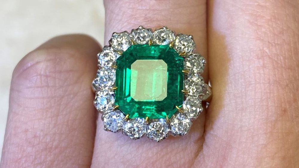 Estate Diamond Jewelry $35k Cluster Emerald Engagement Ring
