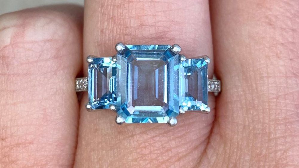 Estate Diamond Jewelry Arosa Three Stone Aquamarine Ring