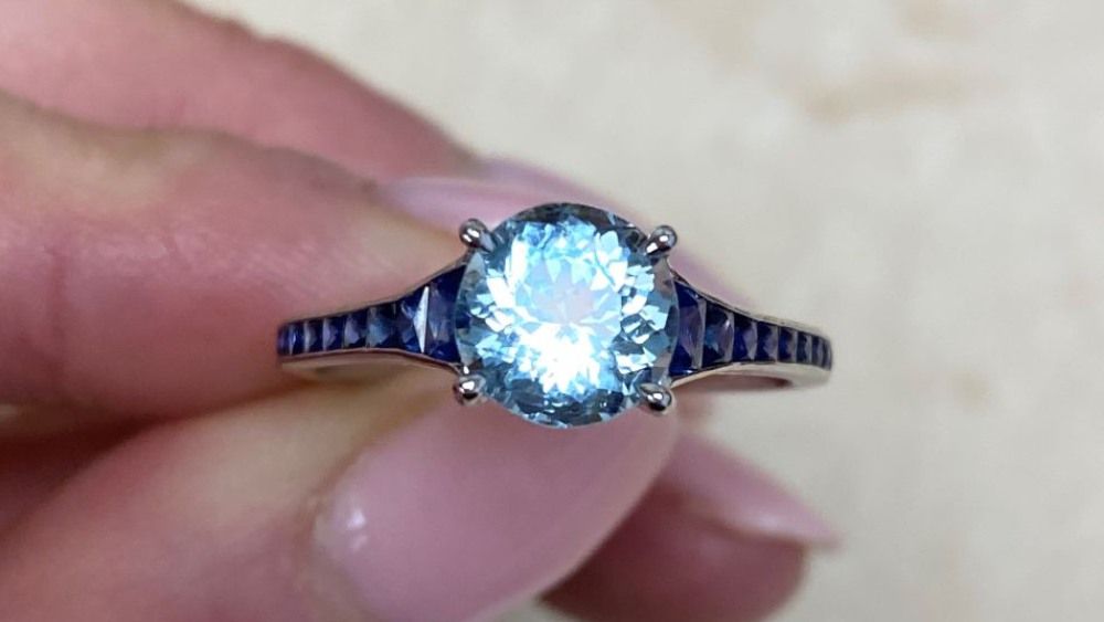 Estate Diamond Jewelry Bellport Aquamarine sapphire shank Ring