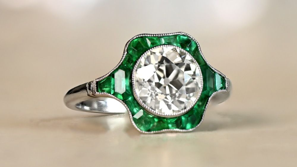 Estate Diamond Jewelry Calca Emerald Halo Engagement Ring