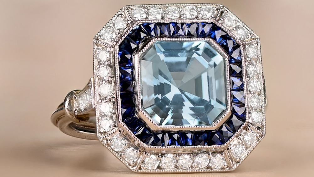 Estate Diamond Jewelry Claremont Aquamarine Rings under $5000