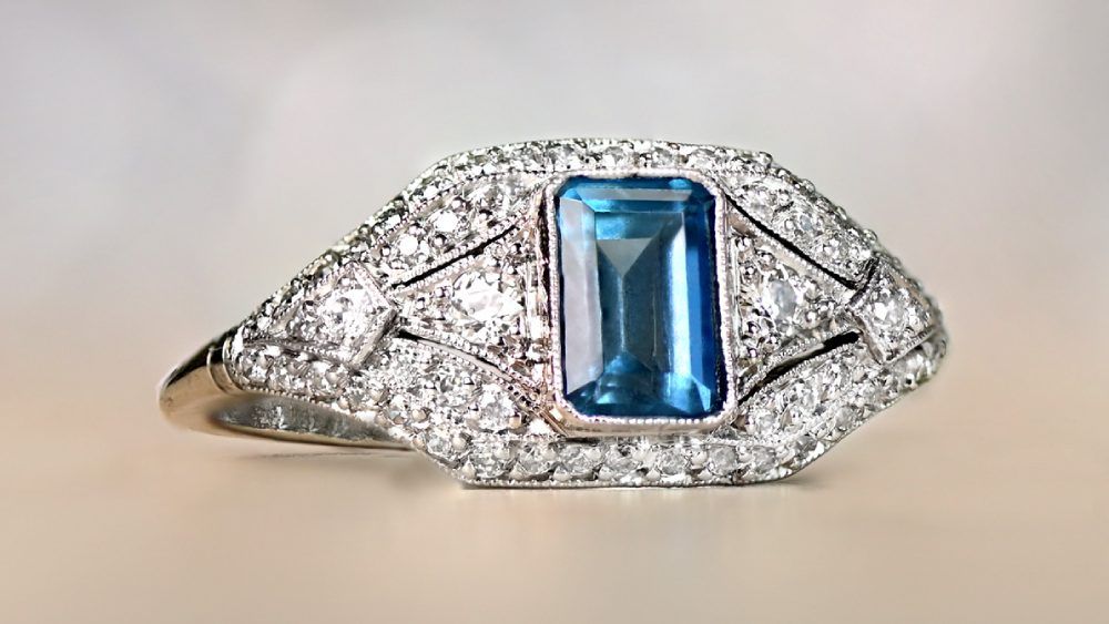 Estate Diamond Jewelry Clifden Aquamarine Rings under $5000