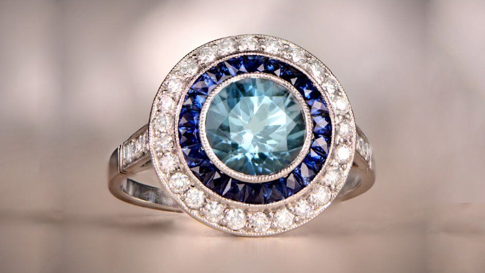 Colorado Engagement Ring With Sapphires And Diamonds Halos