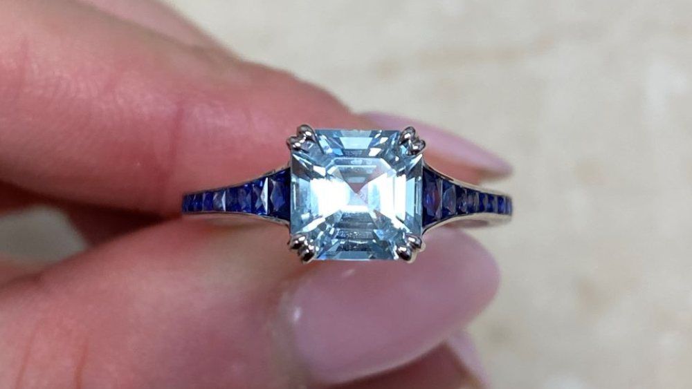 Estate Diamond Jewelry Coram Sapphire Shank Aquamarine Ring