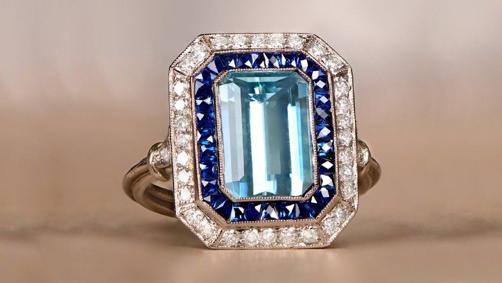 Estate Diamond Jewelry Denver Aquamarine Double Halo Ring