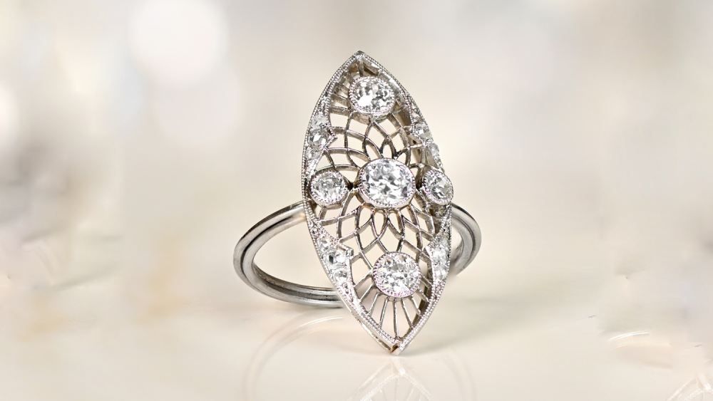 Navette Style Diamond Ring With Openwork Face