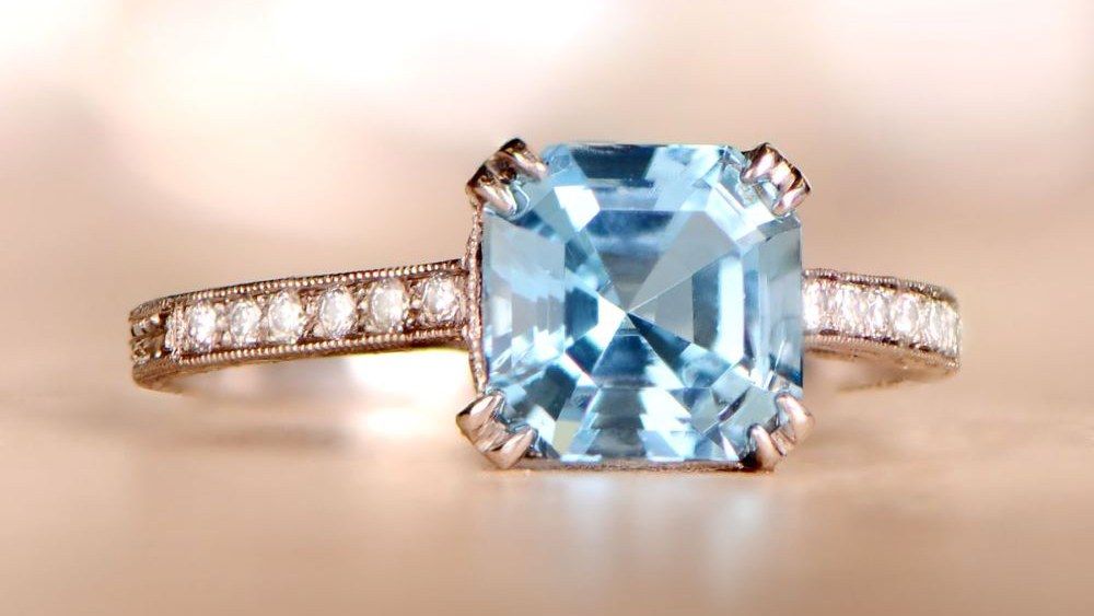 Estate Diamond Jewelry Sardinia Aquamarine Ring With Diamonds