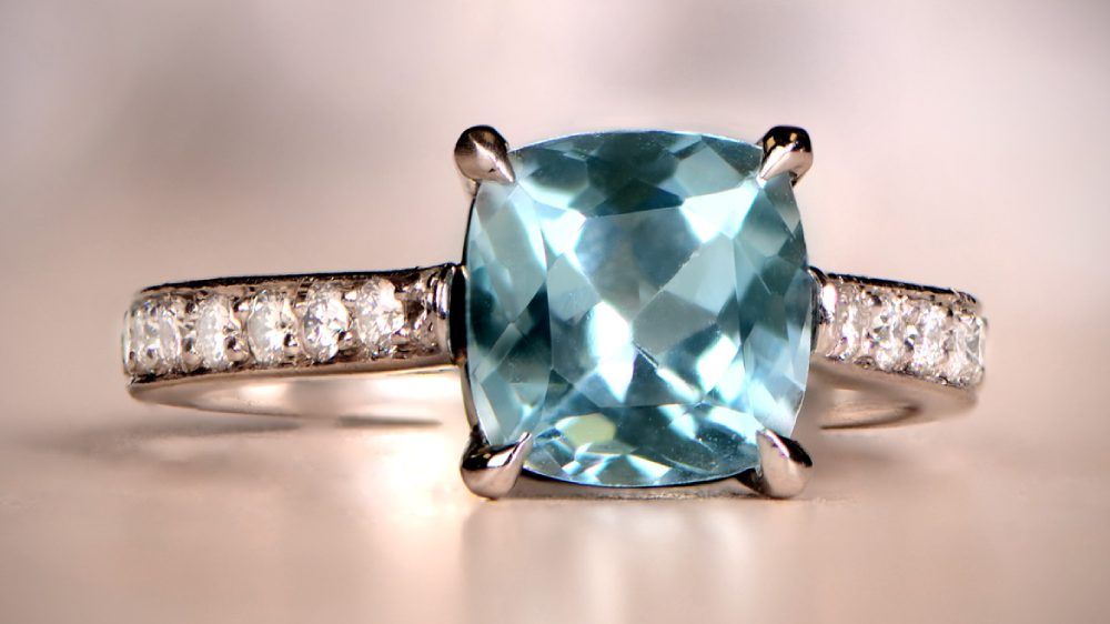 Estate Diamond Jewelry Tagus Aquamarine Ring With Diamonds