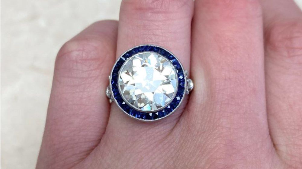 estate diamond jewelry Golders Green sapphire halo ring