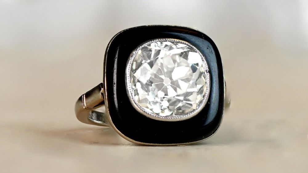 Kent Cushion Cut Diamond Engagement Ring Featuring Onyx