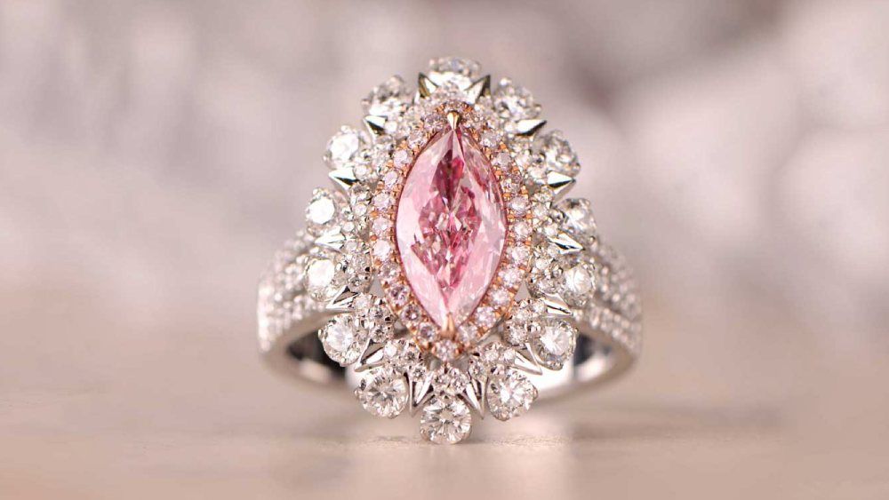 pretty fancy light pink marquise diamond engagement ring