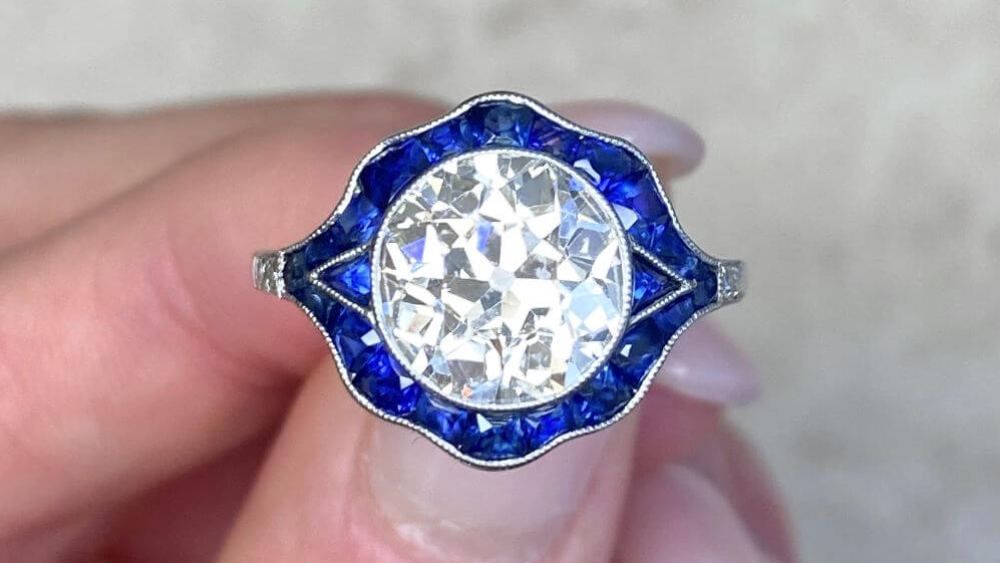 Estate diamond jewelry evora sapphire halo engagement ring