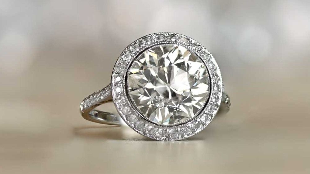 Estate diamond jewelry Shoreham halo diamond engagement ring