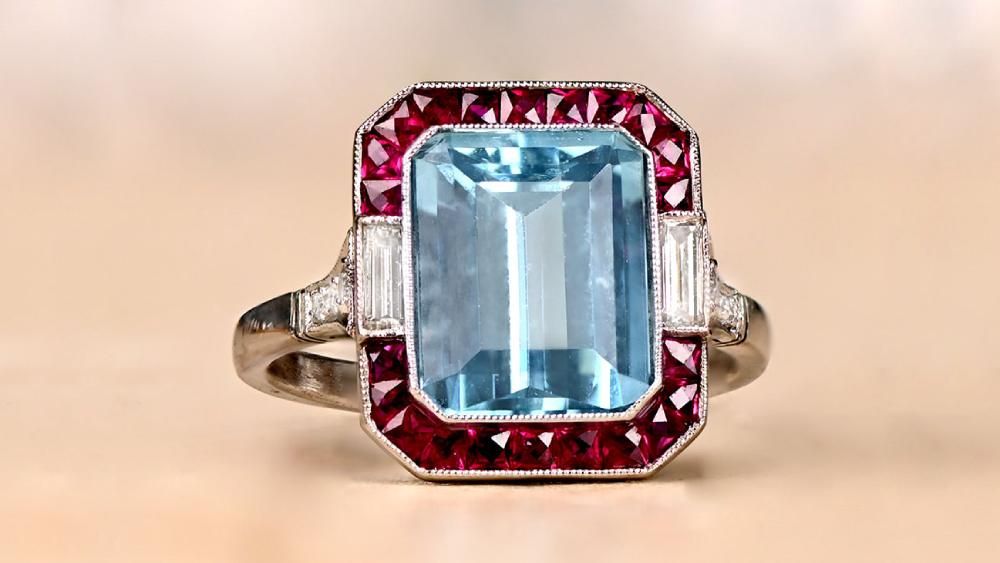 Amadora Aquamarine Engagement Ring With Diamond And Ruby