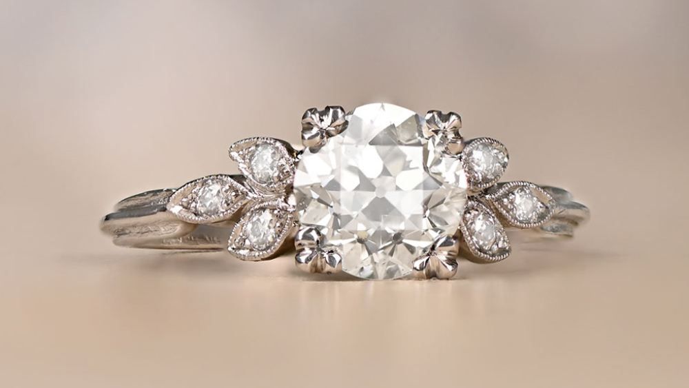 Estate Diamond Jewelry Cairns  Ring With Leaf Motif
