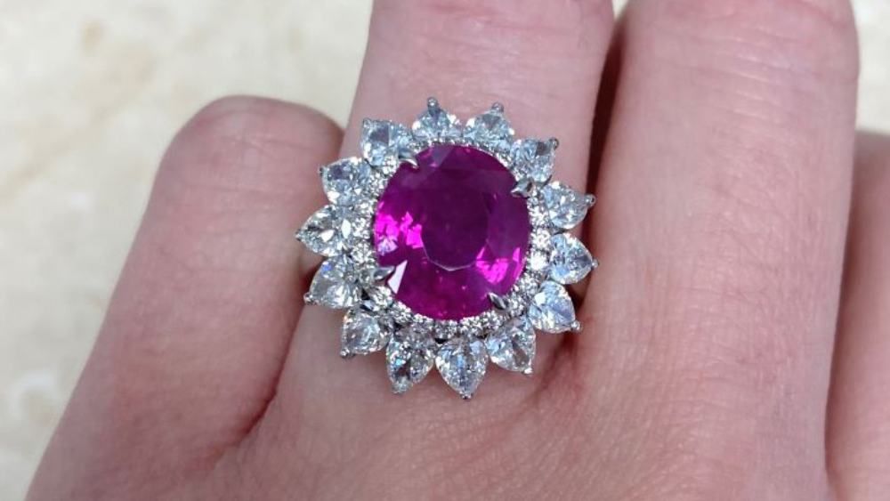 Capulet Diamond Cluster Ring Featuring A Pink Sapphire
