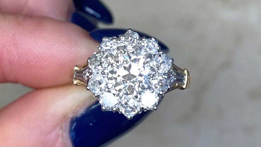 Two Tone Diamond Cluster Engagement Ring